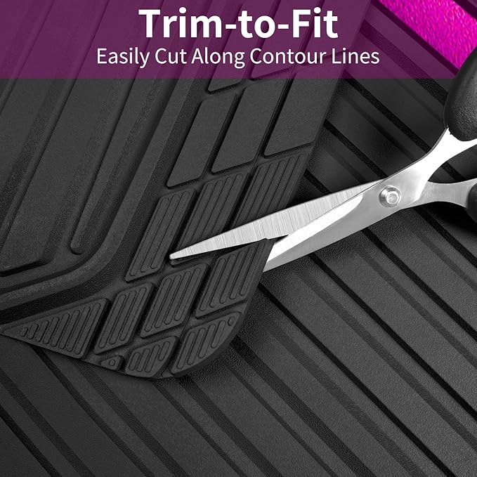 CAR PASS Heavy Duty Rubber Car Mats Metallic, Aluminum Film All Weather Floor Mats Waterproof Universal Trim to Fit for SUV Sedan Van 4 Piece Anodized Deep Dish Two-Tone Sporty Black Hot Pink Chrome