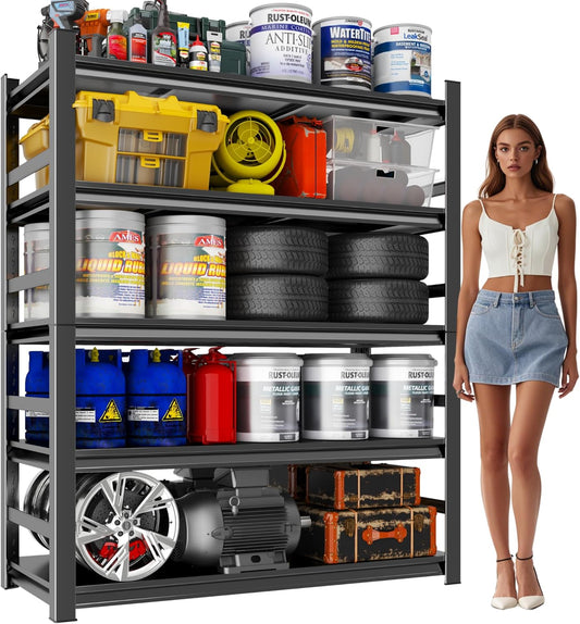 Metal Garage Shelving Unit, Heavy Duty Steel Storage Shelves, 3000 lbs Capacity, Adjustable 5-Tier Metal Shelf, Ideal for Garage, Warehouse, or Home Organization (with fence 47.24" W x 18" D x 78" H)