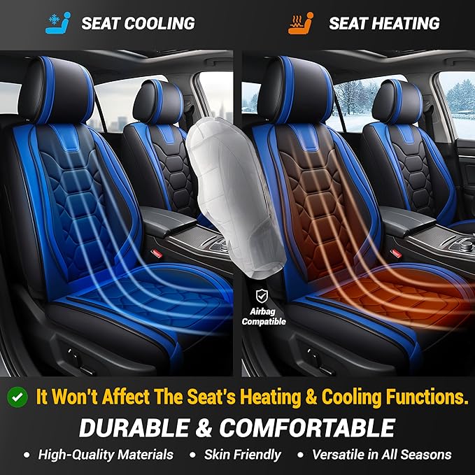 OASIS AUTO Car Seat Covers Front Seats, Waterproof Faux Leather Seat Covers for Cars Universal Fit for SUV, Truck, Sedan, Black Premium Car Seat Protector with Cushions