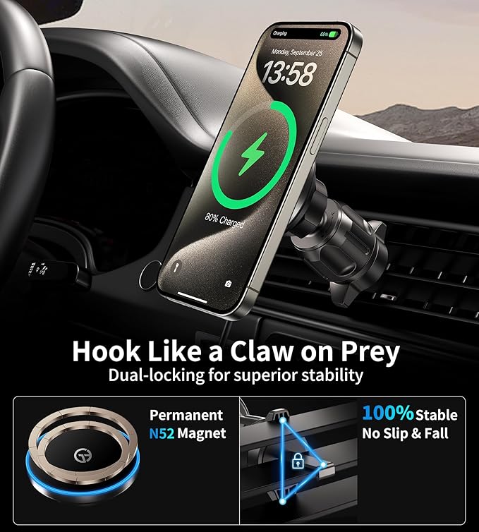 for MagSafe Car Mount Charger Dash/Windshield/Vent Wireless Car Charger with [LED Light], Strong Magnetic Phone Holder for Car for iPhone 17 16 15 14 13 12 Series, Fit MagSafe Accessories