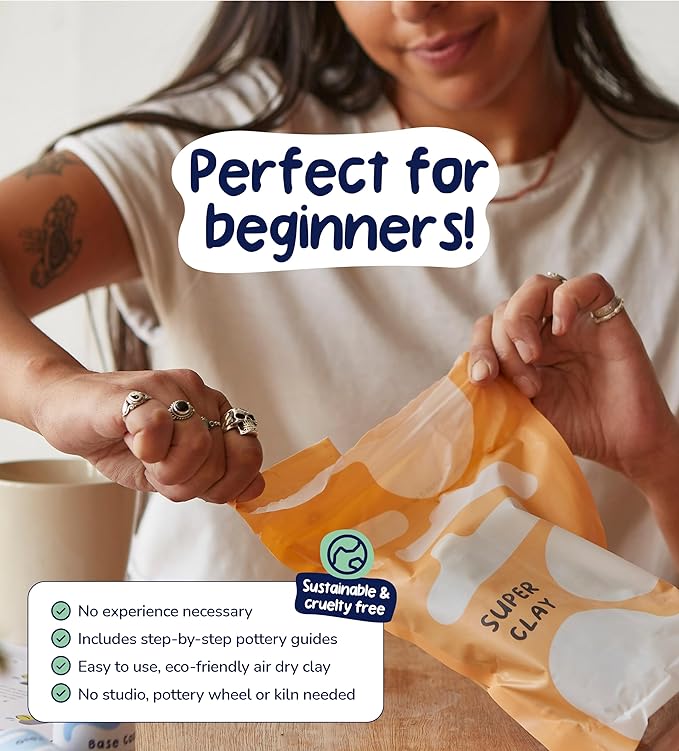 Pott'd Air Dry Clay for Adults - Beginner's Home Pottery Kit. Includes: Air-Dry Clay, Tools, Paints, Brushes, Sealant, How-to-Guides