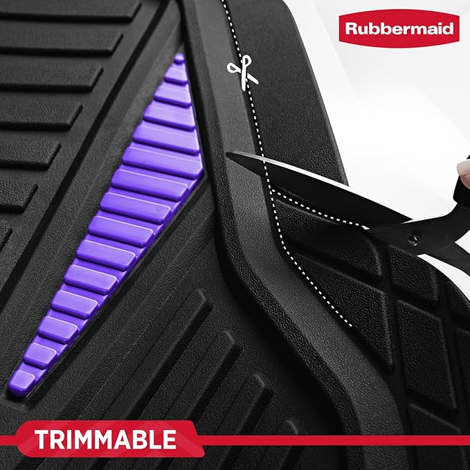 Rubbermaid Car Mat Full Set, Universal Trim-to-Fit Heavy-Duty Car Floor Mats – 4-Piece Set for All Weather Protection – Durable Rubber Mat for Cars, Trucks, SUVs & Vans-Purple