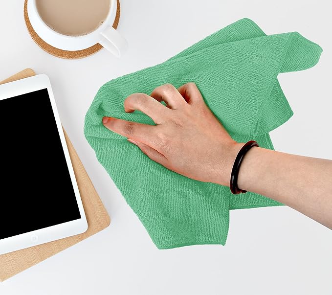 Avalon Towels Microfiber Absorbent Bar Towels, Rags for House Cleaning, Lint Free, Reusable and Washable (Green Value Pack of 48)