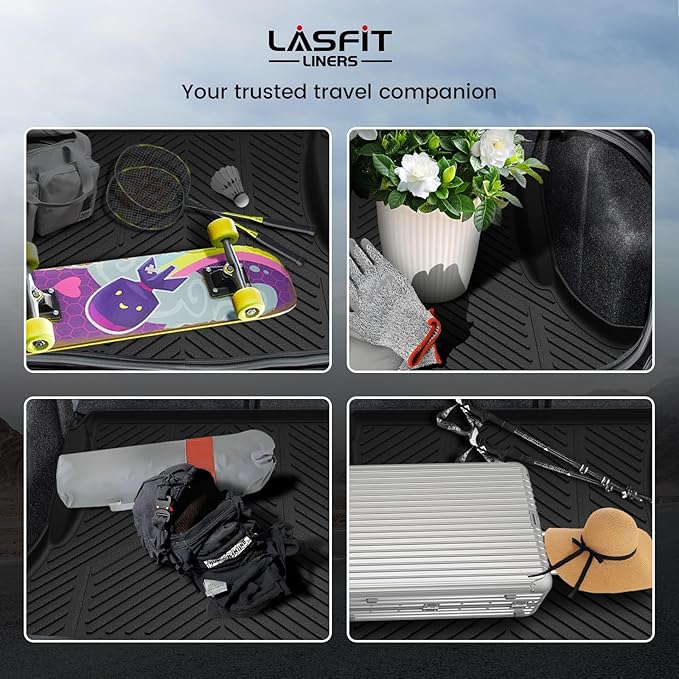 LASFIT Cargo Mats for Dodge Challenger 2011 2012 2013 2014 2015 2016 2017 2018 2019 2020 2021 2022 2023, All Weather TPE Custom Fit Trunk Mats Cargo Liners, Black