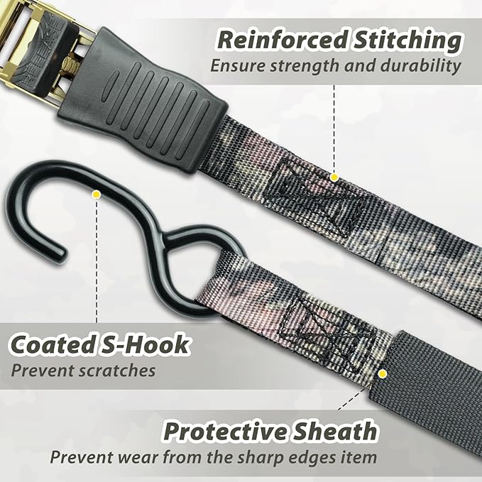 Ratchet Tie Down Strap 8-Pack 15 FT - 500 lbs Load Cap with 1500 lbs Breaking Strength Limit, Ohuhu Ratchet Tie Down Logistic Cargo Straps for Moving Appliances Cargo Motorcycle Lawn Equipment