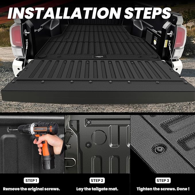 LASFIT Tailgate Mat for Toyota Tacoma 2005-2023 (Not Fit Drop-in Liners), All Weather Truck Tailgate Liner for Tacoma TPE Tailgate Protector Liner Tacoma 2005-2020 2021 2022 2023 Accessories, Black