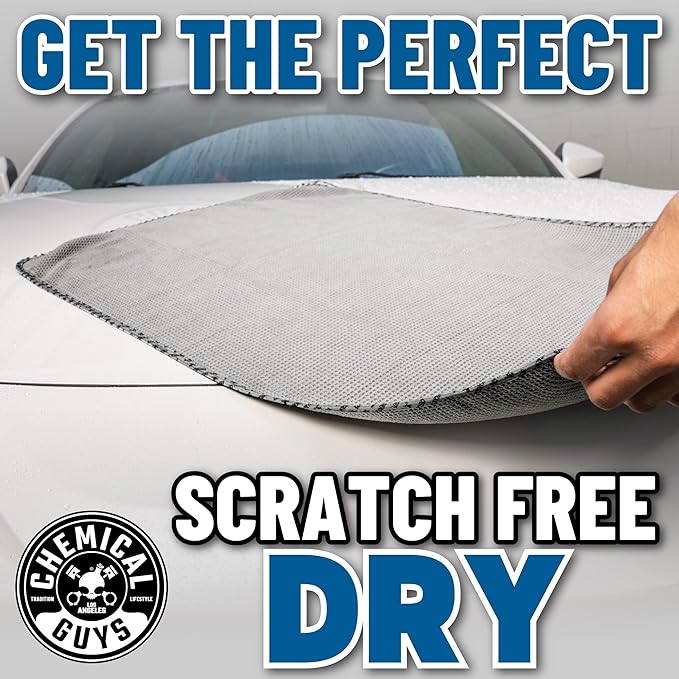 Chemical Guys Waffle Weave Gray Matter Microfiber Drying Towel - 25" x 36", 70/30 Blend with Silk Edging for Scratch-Free Car Drying, Ultra Absorbent and Safe for All Surfaces