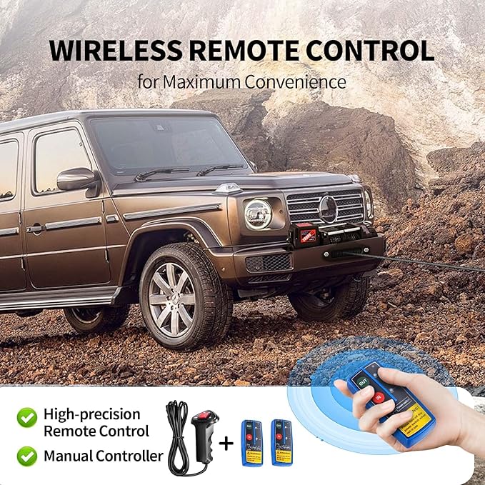 CXRCY 12V Electric Winch,20000LBS Load Capacity Synthetic Rope Towing Winches for Jeep Truck SUV,with Wired Handle and Wireless Remote