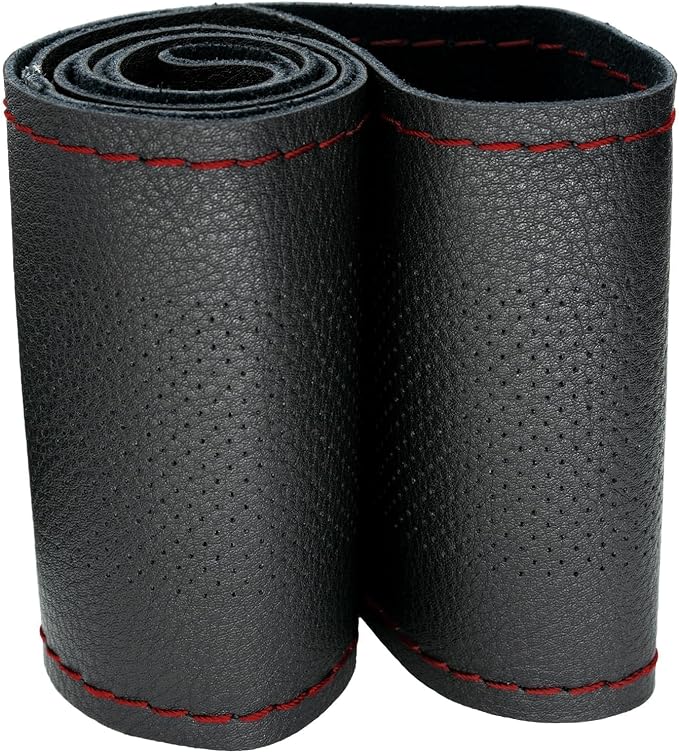 AUTOXBERT 38cm/15 Genuine Leather DIY Steering Wheel Cover Soft Hand Sewing On Wrap Cover with Needles Thread fit for VW Ford Nissan Kia Vauxhall