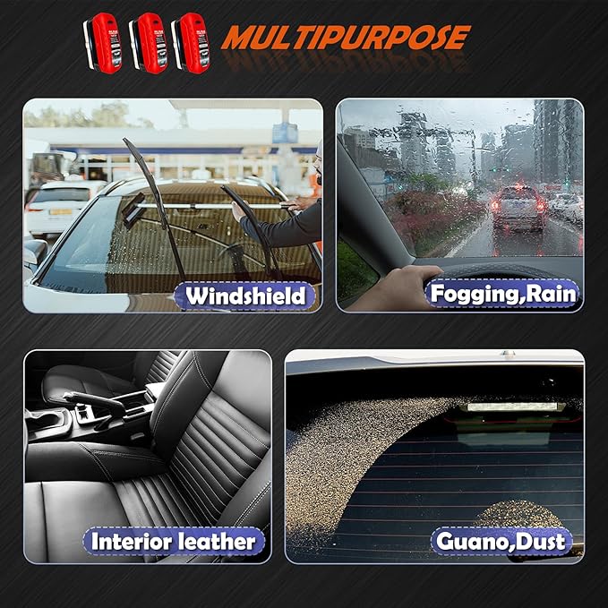 New 2-Pack Automotive Oil Film Cleaning Brush, Oil Film Remover for Car Windshield, Car Window Glass Cleaning Board, Universal Anti-Rain Fog Cleaning Glass Brush, Red