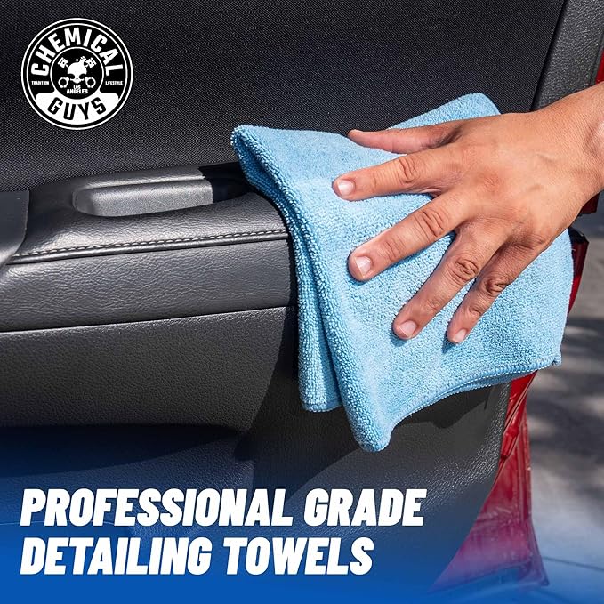 Chemical Guys MICBLUE03 Workhorse Professional Microfiber Towel, Blue (Safe for Car Wash, Home Cleaning & Pet Drying Cloths) 16" x 16", Pack of 3