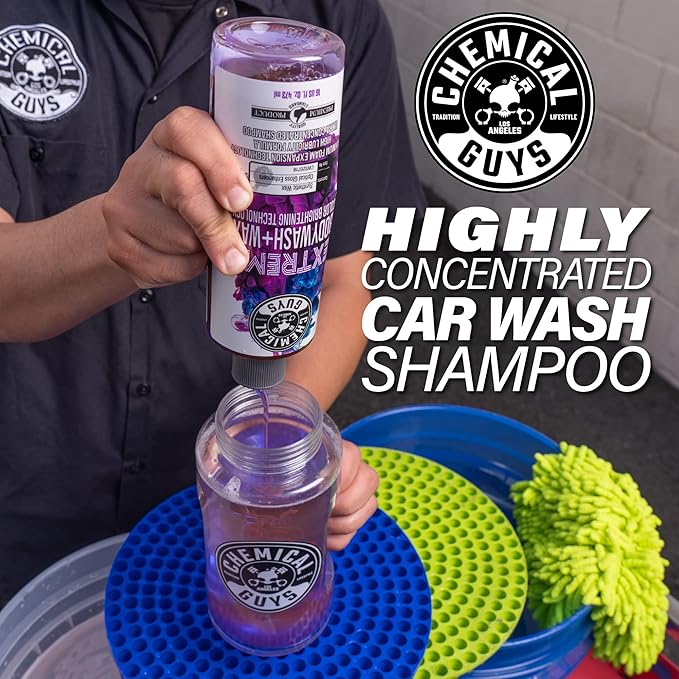 Chemical Guys Extreme Bodywash & Wax Foaming Car Wash Soap - Works with Foam Cannons, Foam Guns, or Bucket Washes for Cars, Trucks, Motorcycles, RVs, and More, Grape Scent - 128 oz (1 Gallon)