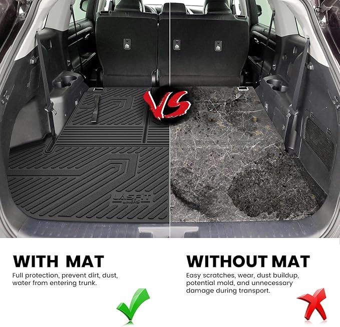 LASFIT Cargo Mat for Toyota Highlander 2025-2020 7&8 Seats(Not Fit with Subwoofer), All Weather TPE Custom Fit Cargo Liner for Highlander Accessories Rear Trunk Mat with Backrest Mat