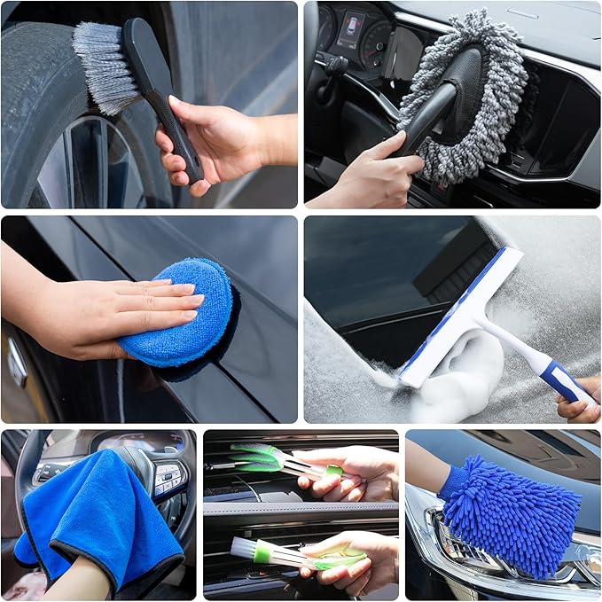 AUTODECO 27Pcs Car Detailing Brush Set, Car Detailing Kit, Auto Detailing Drill Brush Set, Car Detailing Brushes, Car Wash Cleaning Tools Kit for Interior, Exterior, Wheels, Blue