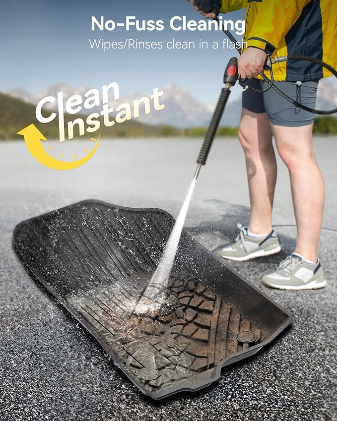 3W Floor Mats Fit for Jeep Wrangler 4XE 2021-2024 2025 Hybrid 4 Door (Non JL or JK), Black All-Weather TPE Floor Liner for 1st and 2nd Row Full Set Car Mats, Grey Logo