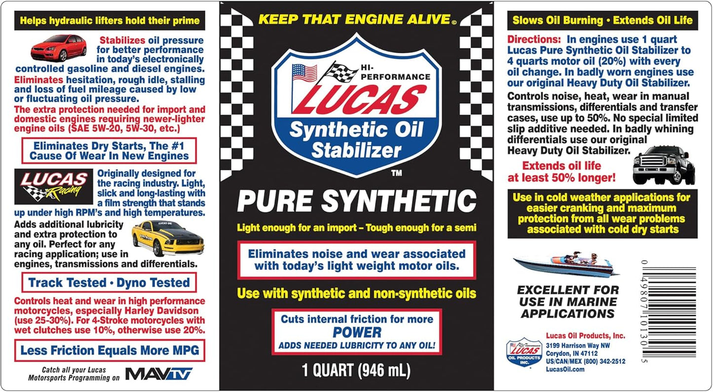 Lucas Oil 10130 Pure Synthetic Oil Stabilizer - 1 Quart (Pack of 2)