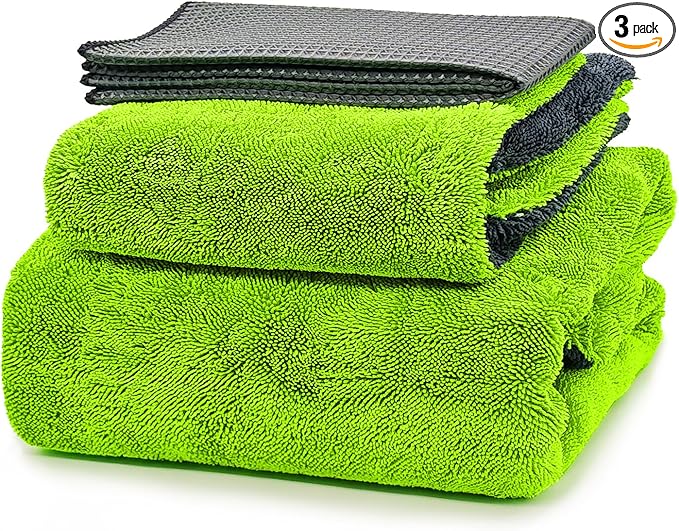 YeewayVeh 3 Pack Microfiber Towels for Car Detailing, 28" x 36" Extra Large Car Wash Drying Towels 16" x 16" Microfiber Edgeless No Scratches and Waffle Weave Absorbent Cloth for Truck, SUV