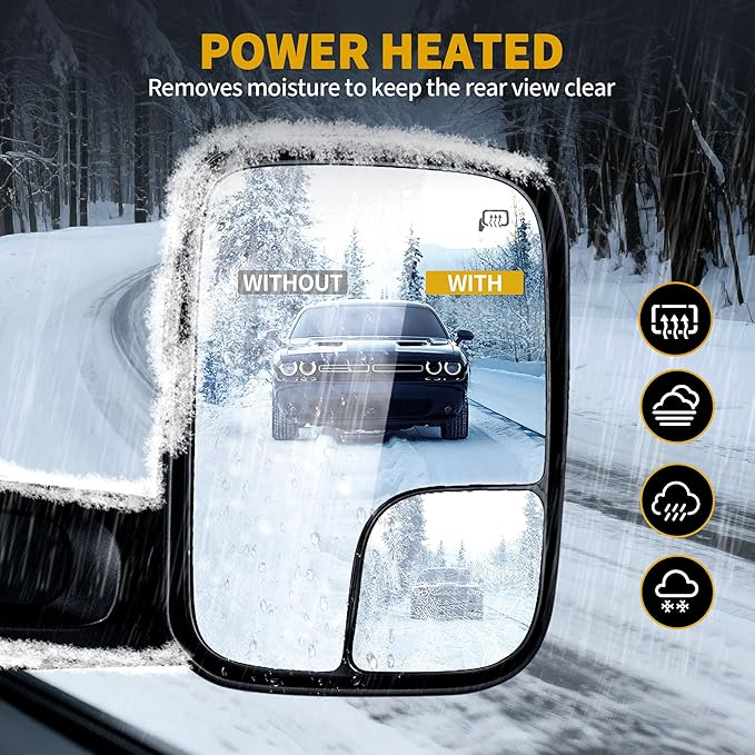 DWVO Side Towing Mirrors Compatible with 2002-2008 Dodge Ram 1500, 2003-2009 Dodge Ram 2500 3500 Pickup Truck, Power Heated Manual Folding Flip Up Pair Set