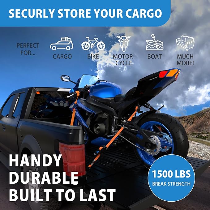 HandT USA Based Retractable Ratchet Straps (2PK) 1in x 6ft - 1,500lb Break Strength, Heavy Duty Automatic Ratchet Straps Self Retractable Tie Down, Push Button Retracting Truck Trailer Cargo | Orange