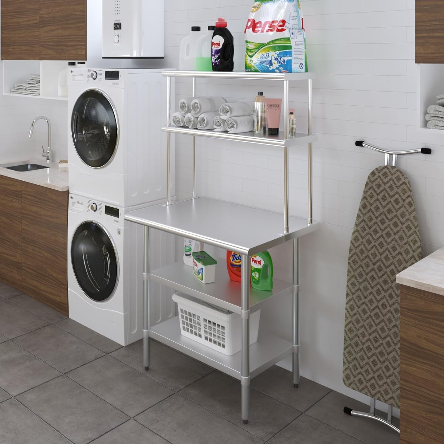 AmGood Stainless Steel Work Table with 2 Shelves | 24" x 36" Table with 2 Shelves + 12" Overshelf