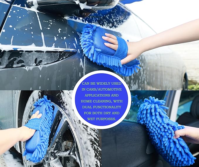 Microfiber Car Wash Sponge-Non-Scratch Wash Mitt-Two Sided Chenille Microfiber Washing Sponge-Mitt for Cars, Trucks, SUVs, Boats(2 Pack Blue)