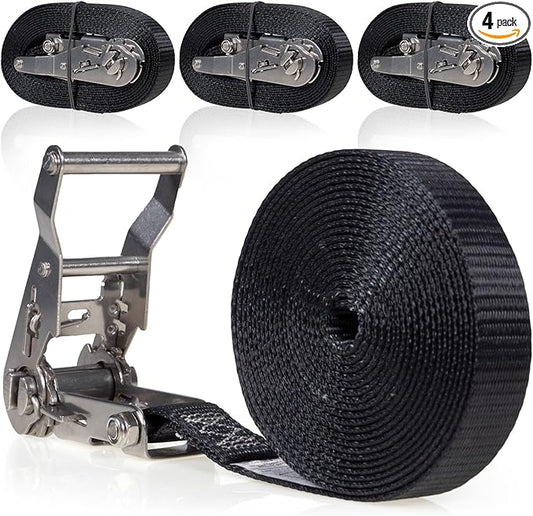 US Cargo Control Endless Ratchet Straps 1" X 15' (4-Pack), 3,300 LBS Break Strength, Stainless Steel Tie Downs, Marine Tie Down Straps for Boats, ATVs, Trees, Camping, Snow, Saltwater Applications