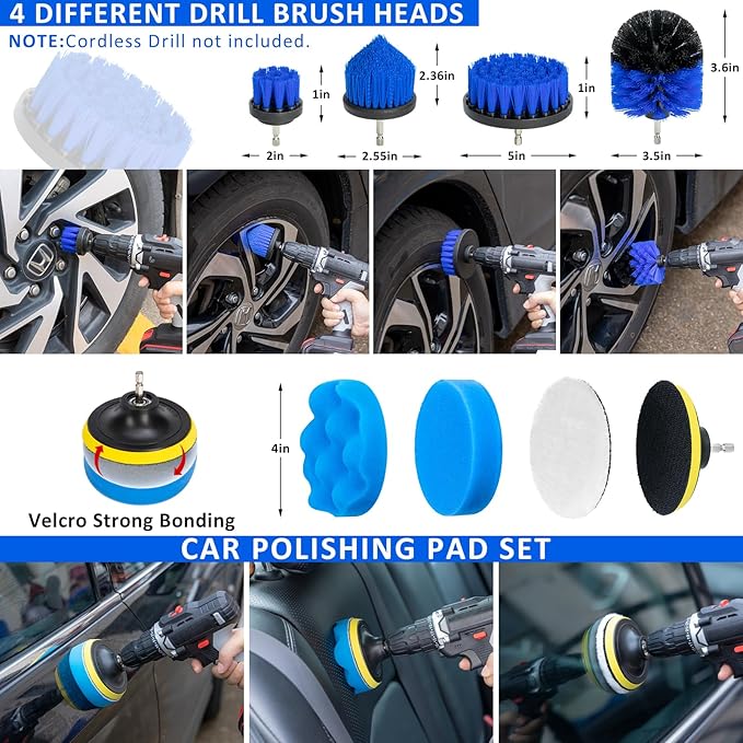 AUTODECO 32Pcs Car Detailing Brush Set, Car Detailing Kit, Auto Detailing Drill Brush Set, Car Detailing Brushes, Car Wash Cleaning Tools Kit with Wash Mop for Interior, Exterior, Wheels, Blue