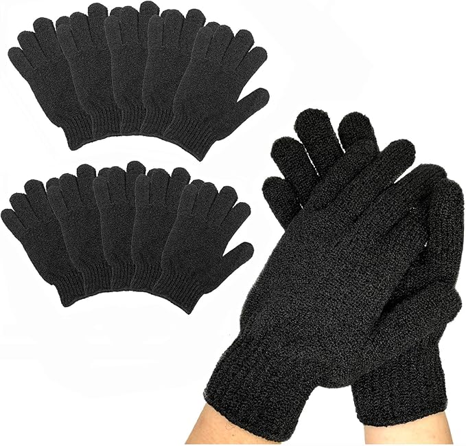 10Pairs Exfoliating Gloves - Premium Black Double Sided Scrub Wash Mitt for Bath or Shower - Luxury Spa Exfoliation Accessories for Beauty Spa Dead Skin Cell Remover, Suitable for Men and Women