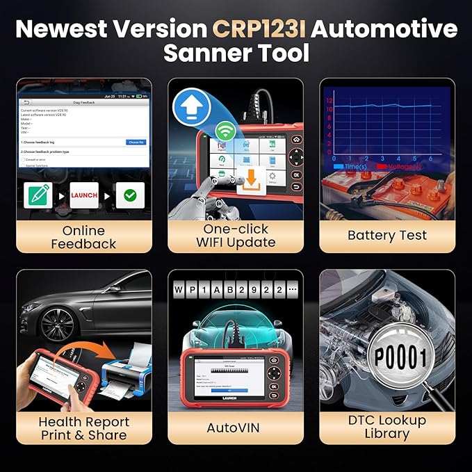 LAUNCH OBD2 Scanner CRP123I V2.0,Scan Tool Upgrade of CRP123E/CRP129E for ABS/SRS/at/ENG, FCA SGW, 7 Reset Services, Oil/Brake/BMS/SAS/DPF/ABS Bleeding/Throttle Adaption, Free Lifetime Upgrade