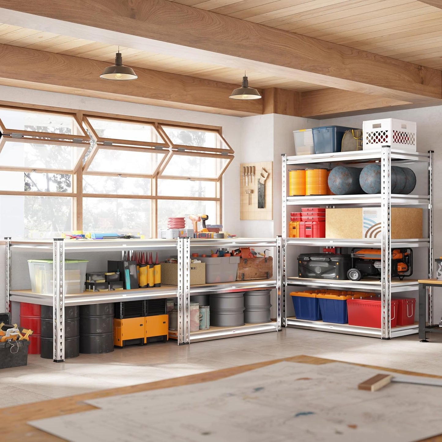 REIBII 72.05" H Storage Shelves 2300LBS Garage Shelving Heavy Duty Metal Shelving 5 Tier Garage Shelves Adjustable Metal Shelf for Kitchen Basement Pantry 35.45" W x 17.72" D x 72.05" H