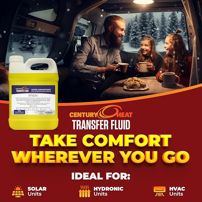 Century Heat Transfer Fluid - Non-Corrosive, Non-Toxic Propylene Glycol RV Antifreeze for Heating Systems | Concentrated (Requires Dilution) | Recommended by Aqua-Hot, Oasis & Timberline - Yellow 32oz