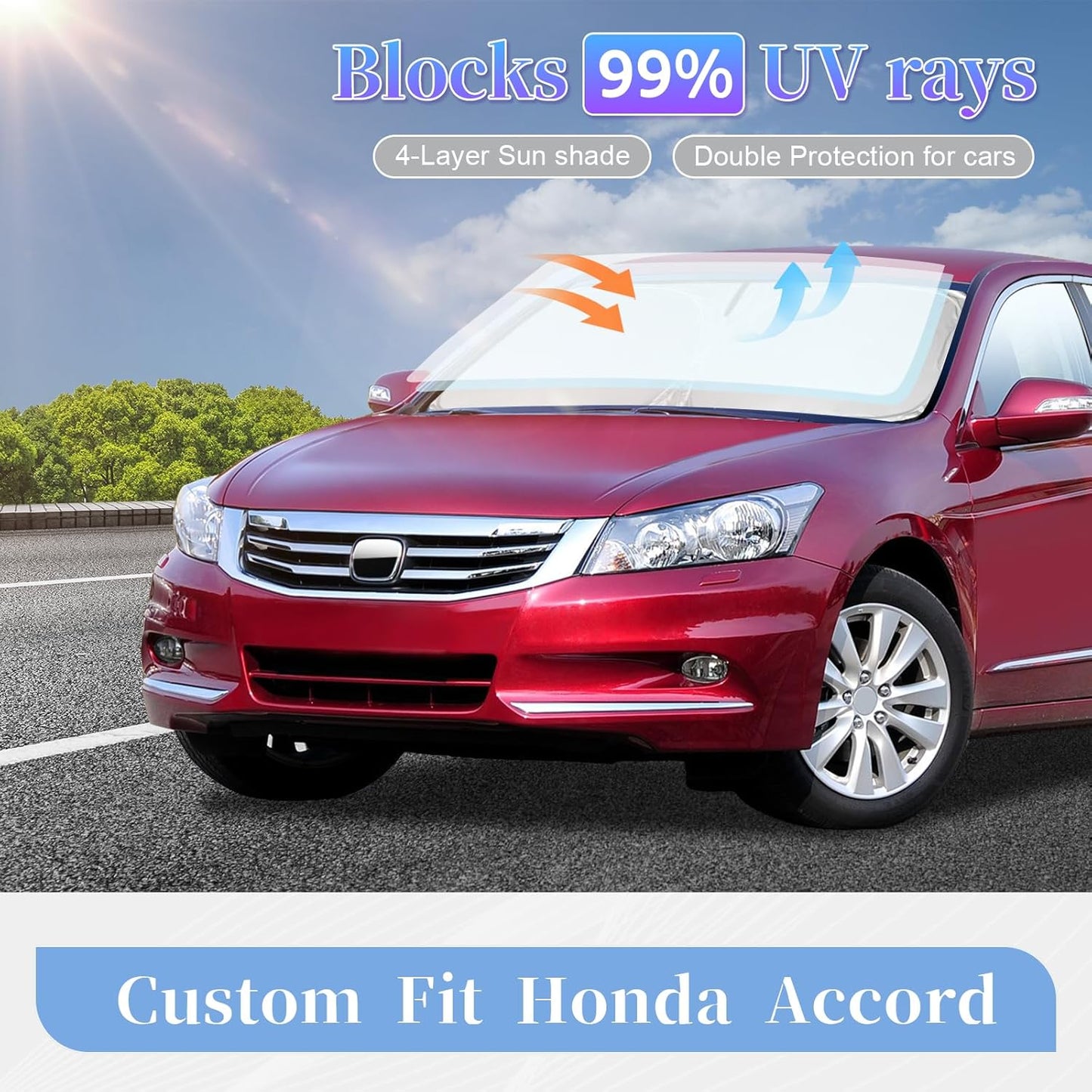 for Honda Accord 9th Gen 2013-2017 Sun Shade Sunshade Windshield Cover, 4-Layer Front Window Shade Custom Fit Accord Sun Visor Shield 240T Foldable Shade Blocks UV Rays Cooler Car Accessories