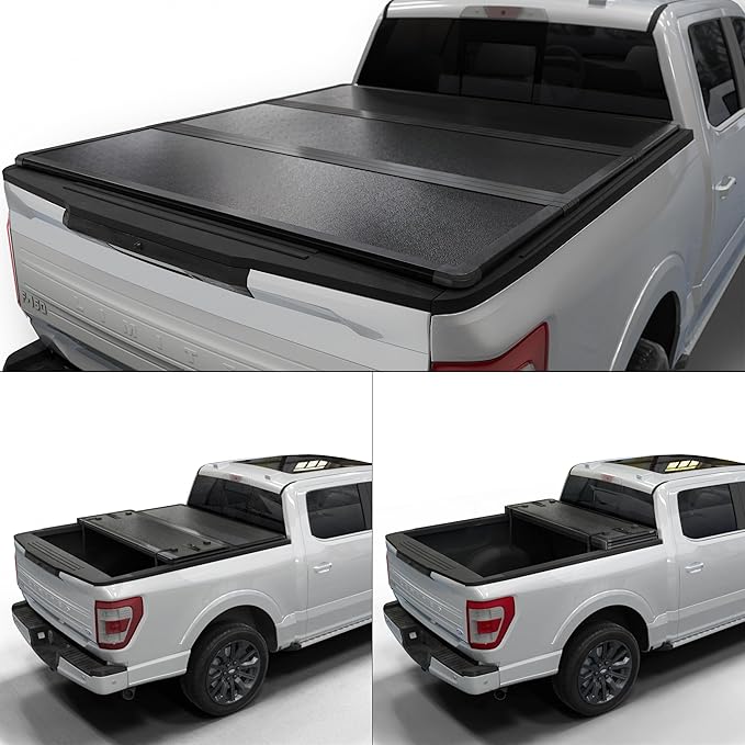 Hard Folding Truck Bed Tonneau Cover | HTF016 | Fits 2015-2026 Ford F150 | F150 Lightning 5'5"Bed (66")