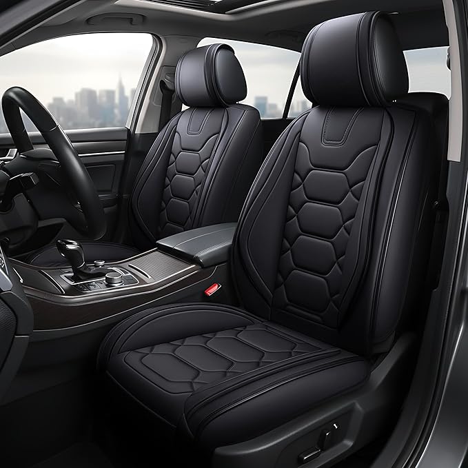 OASIS AUTO Car Seat Covers Front Seats, Waterproof Faux Leather Seat Covers for Cars Universal Fit for SUV, Truck, Sedan, Black Premium Car Seat Protector with Cushions