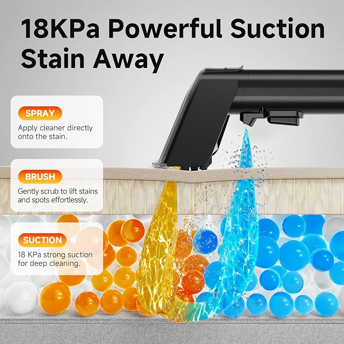 Portable Spot Cleaner Machine for Carpet and Upholstery - 18Kpa Carpet Cleaner with Dual BrushHeads, Easy Move, Cleaning Machine for Furniture, Couch, Stairs, Car and Pet Stain,Yellow