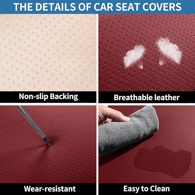 Front Seat Covers for Cars Breathable Leather Seat Covers Waterproof Seat Protectors Universal Fit for Most Automotive Cars SUV Trucks(Red, Front Pair)
