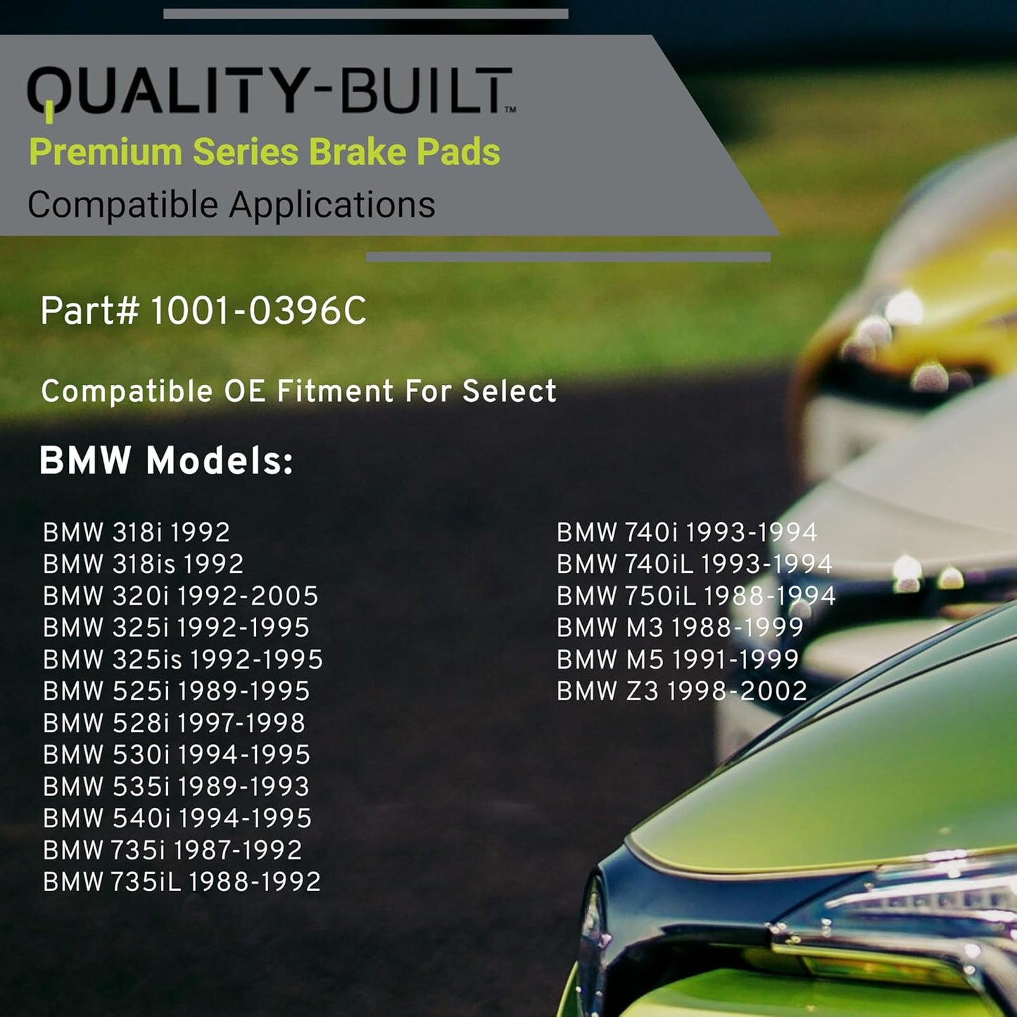 Premium Ceramic Rear Brake Pads (1001-0396C) Compatible with 1987-2005 BMW (318i/318is/320i/325i/325is/525i/528i/530i/535i/540i/735i/735iL/740i/740iL/750iL/M3/M5/Z3)