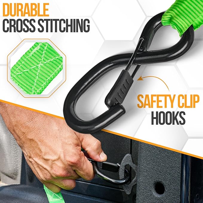 FORTEM Ratchet Straps, Tie Down Strap Set 2300lb Break Strength, 4 Pack 15ft x 1in, 4 Soft Loops, Moving Straps Tie Downs, Cargo Cam Buckles for Trucks, Carry Bag, for Men