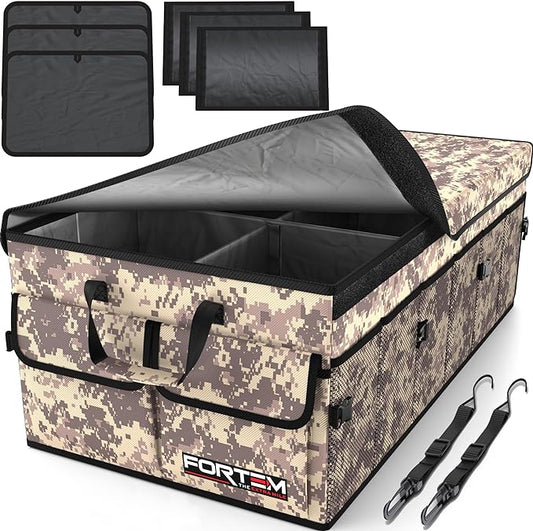 FORTEM Trunk Organizer For SUV Car Trunk Organizer, Foldable Storage, Car Accessories for Women Men, Collapsible Multi Compartment, 600D Oxford, Non Slip Bottom, Securing Straps, Soft Cover (85L)