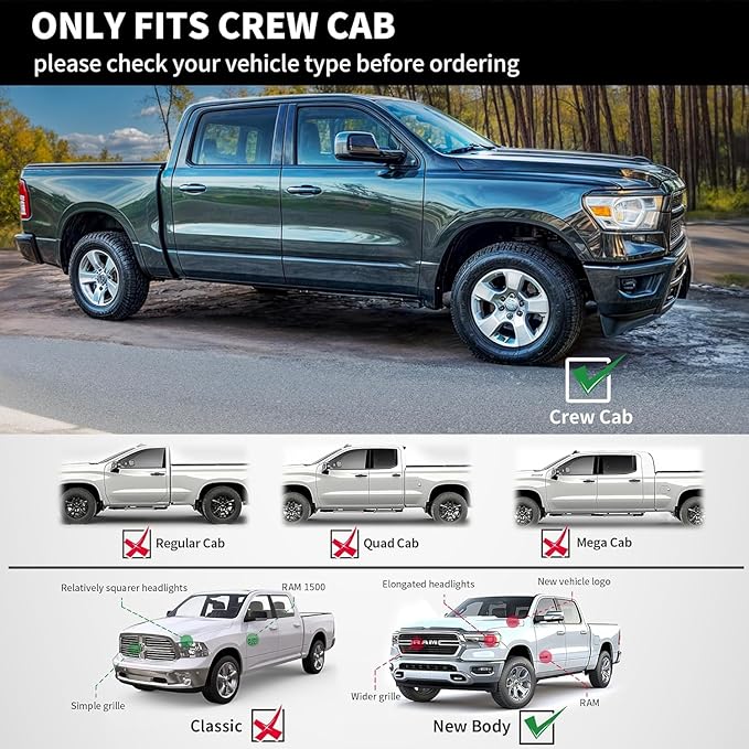 YITAMOTOR Running Boards Compatible with 2019-2025 Dodge Ram 1500 Crew Cab New Body Style Nerf Bars Side Step (Exclude 1500 Classic)