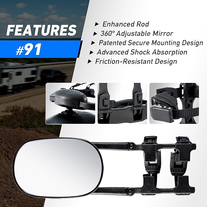 Extended Towing Mirrors, Universal Clip-On Side Mirror Extensions for Pickups, RVs, and Trailers, Tow Mirrors with Extenders (Model MG91)
