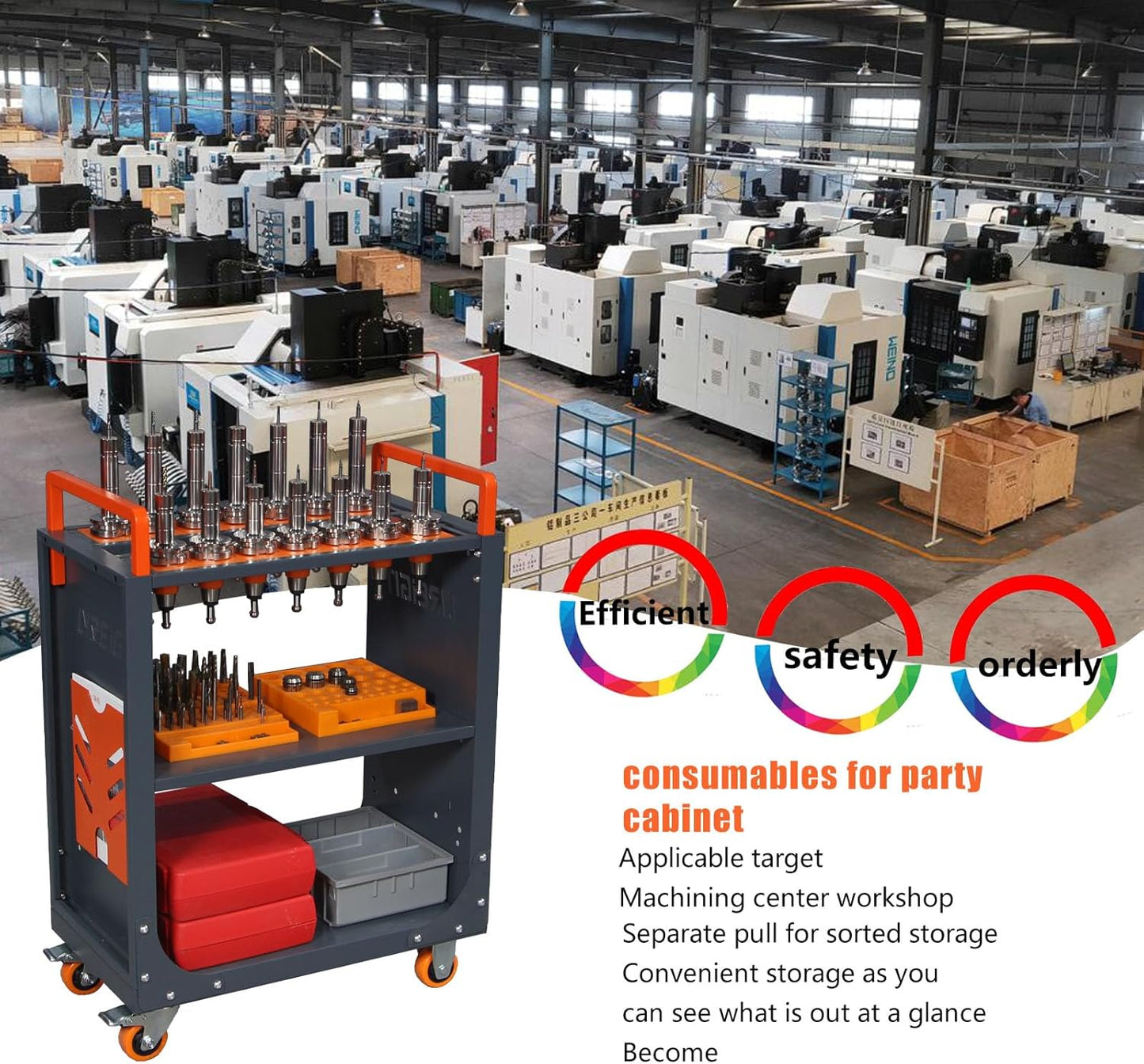 BT50 CNC Tool Holder Transfer Cart, Mobile CNC Tool Storage Cart with Wheels for Factory, Garage