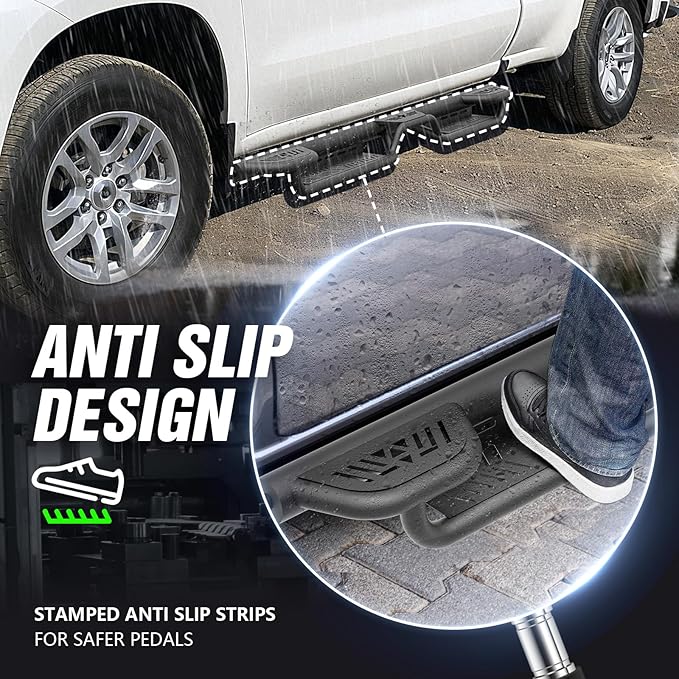Three Raised Steps Running Boards Compatible with 2019-2025 Chevy Silverado & GMC Sierra 1500, 2020-2025 Chevrolet Silverado/GMC Sierra 2500 3500 HD Double/Extended Cab Side Step Nerf Bar