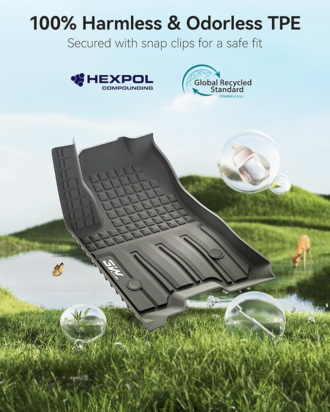 3W Floor Mats for Chevrolet Chevy Colorado/GMC Canyon Crew Cab 2023-2025 2026, All Weather TPE Custom Fit Floor Mats for Cars, 1st and 2nd Row Car Floor Mats, Black