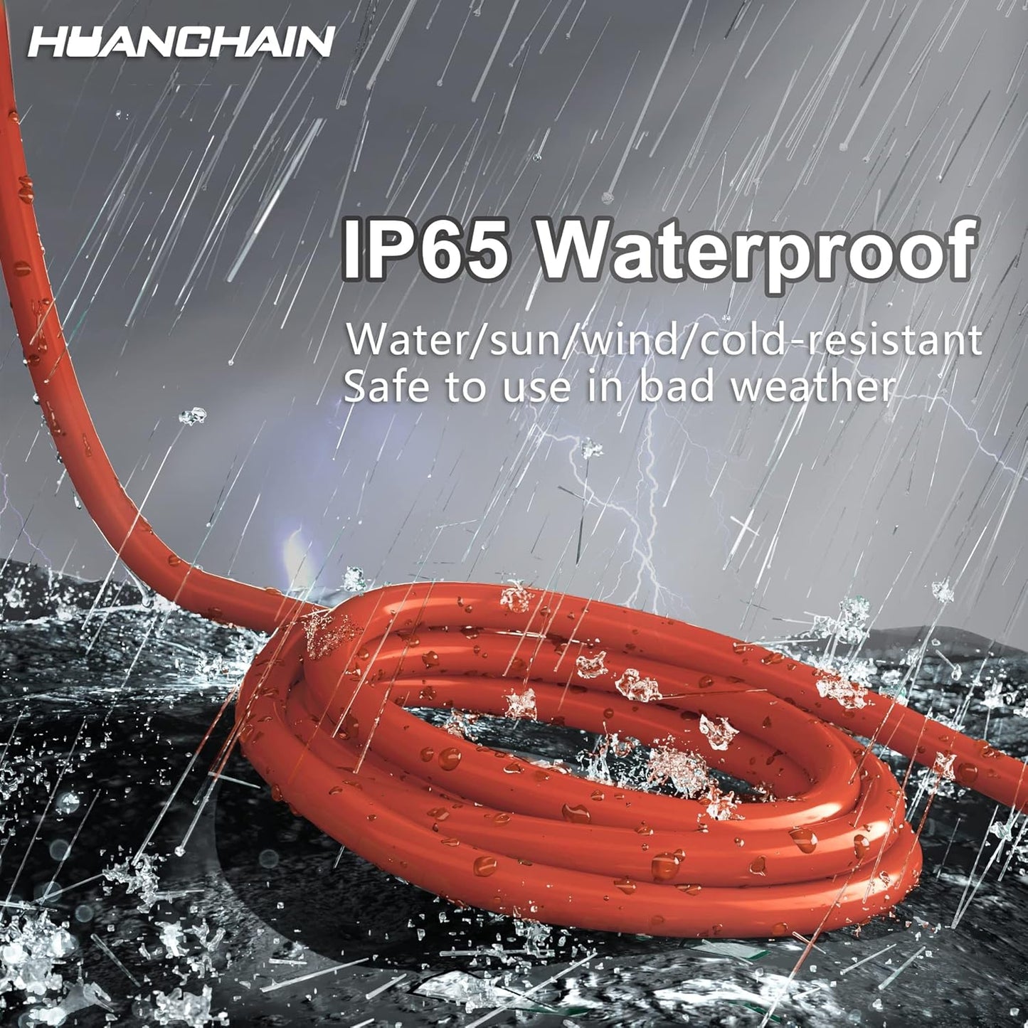 huanchain 75 Foot 16/3 Gauge Outdoor Extension Cord Waterproof, Flexible Cold-Resistant Appliance Extension Cable Outside, 10A 1250W 16AWG SJTW, 3 Prong Heavy Duty Electric Cord Orange, ETL