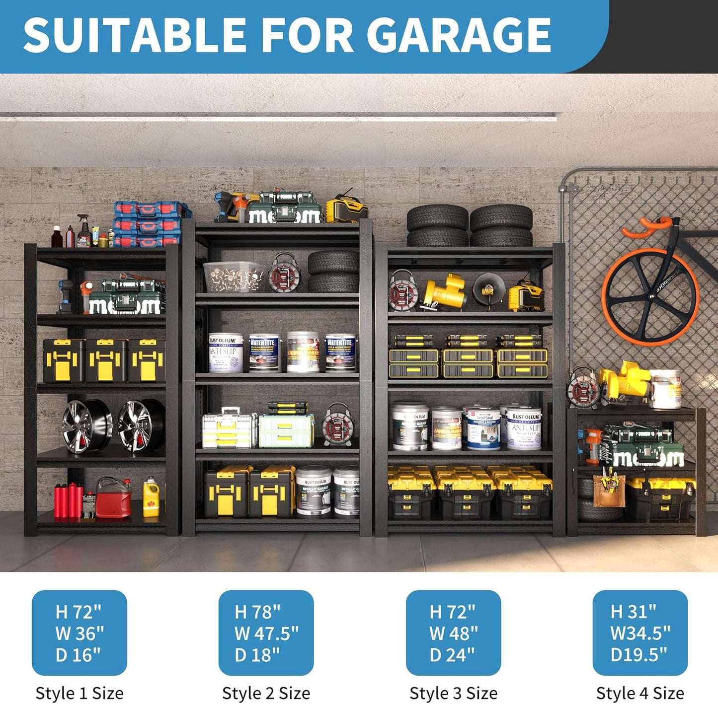 31.5" H Metal Storage Shelving, 1500LBS Heavy Duty Shelves Unit, Adjustable 3 Tier Storage Rack, Industrial Utility Shelf for Garage, Warehouse, Bedroom, Kitchen,18" D×34“W×31.5”H, Black