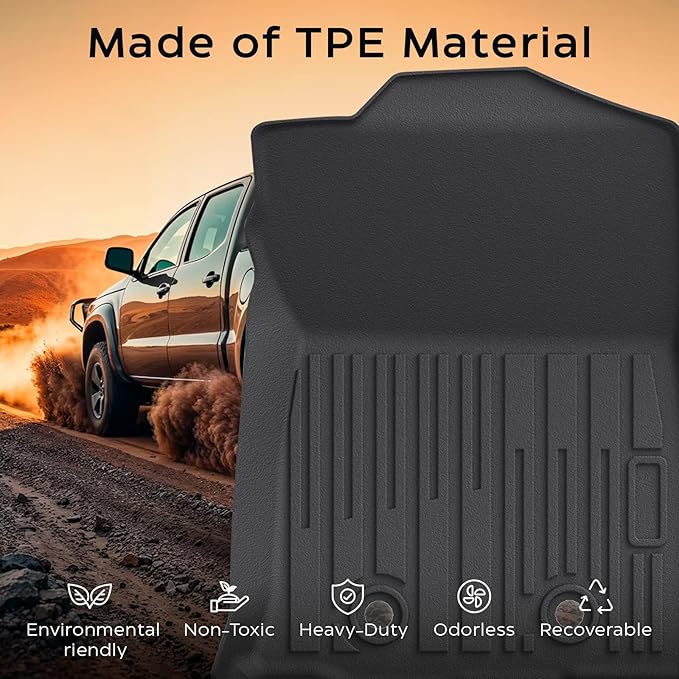 Floor Mats for Toyota Tacoma 2016-2023 Crew Cab, All Weather Floor Liner for Tacoma 2016-2023 TPE Custom Fit Car Mats Front&Rear 2 Row Mats, Black
