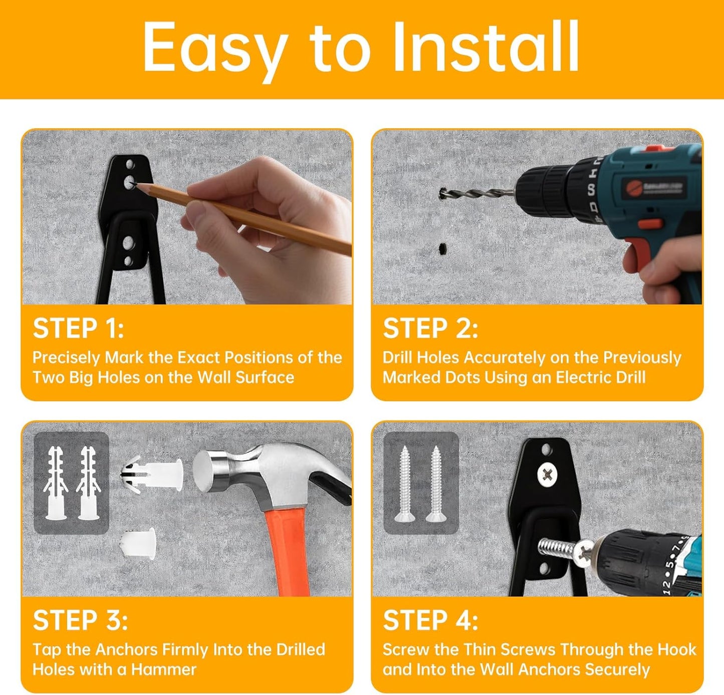 WIN&YING 6 Pack Steel Garage Storage Hooks, Heavy Duty Wall Mounted Storage Hanger, Anti-Slip Tool Organizer for Hanging Ladders, Hose, Bulk Items, Power and Garden