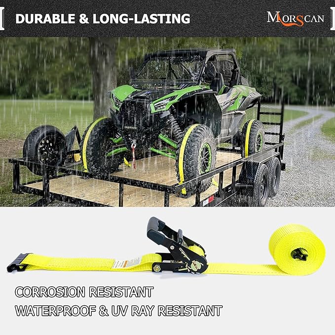 4-Pack E-Track Ratchet Straps, 2" x 15' E Track Tie Down Straps 4,400lbs Break Strength, Heavy Duty Etrack Cargo Strap for Truck, Trailer, Flatbed, Motorcycle, ATV, UTV, Lawn Mower