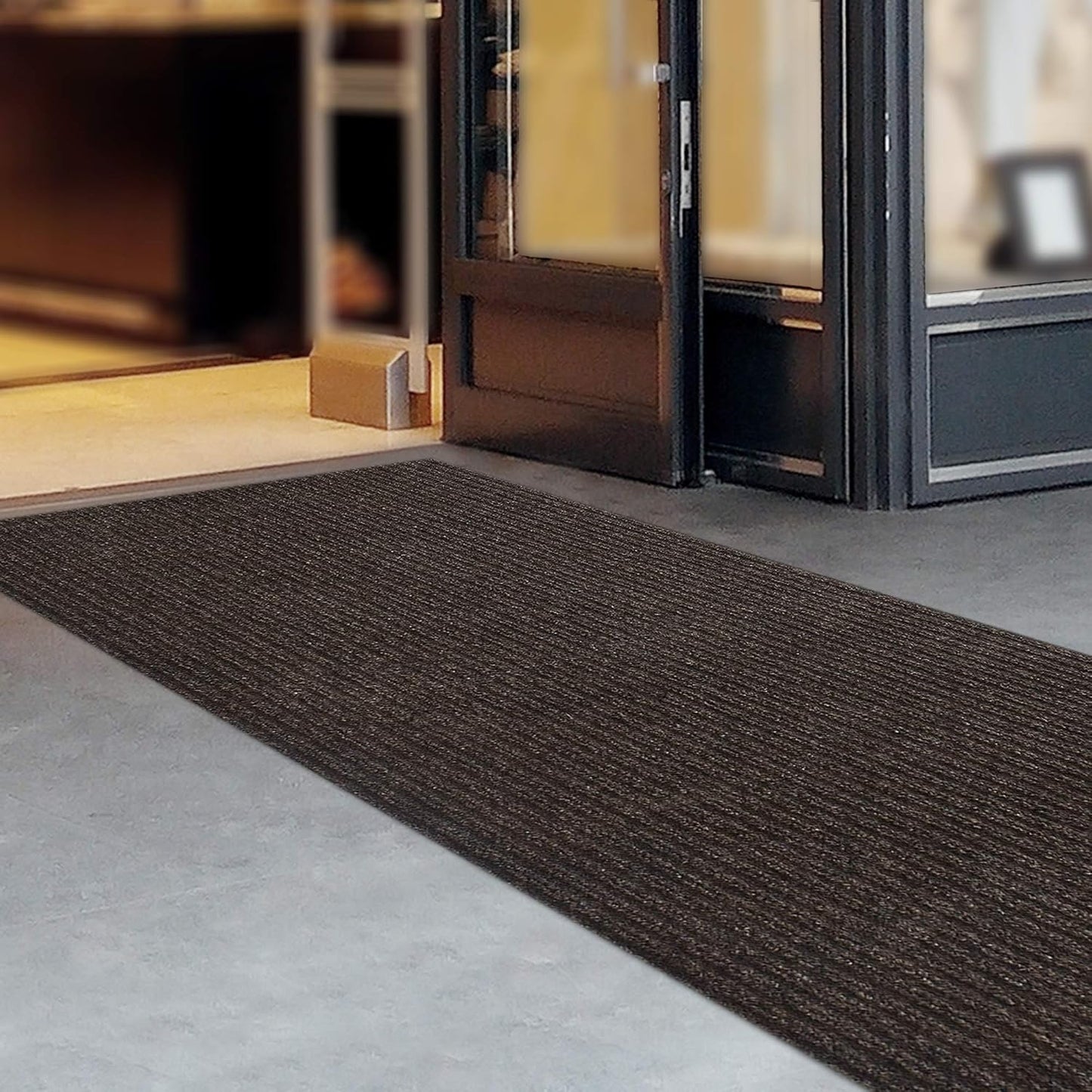 iCustomRug Spartan Weather Warrior Indoor/Outdoor Utility Ribbed Carpet Runner with Non-Slip Thermoplastic Rubber Backing, 3ft X 42ft in Brown